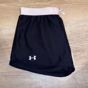 Under armour black shorts with light pink waistband—MEDIUM